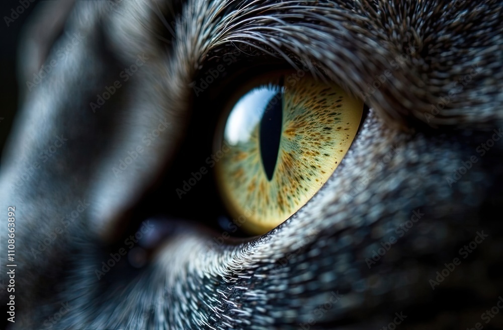 Poster a mesmerizing close-up captures the vibrant green-yellow eye of a cat, revealing intricate patterns 