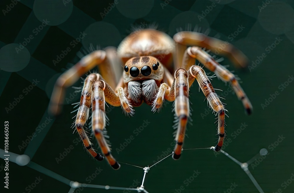 Poster a spider is positioned on its web, displaying its elaborate texture and color while surrounded by a 