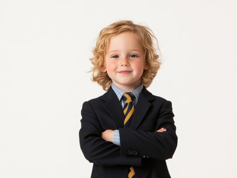 Confident Child in Business Attire Standing Proudly