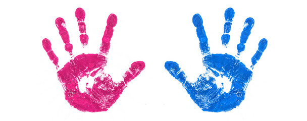 Blau Rot Handabdruck vor weissem Hintergrund