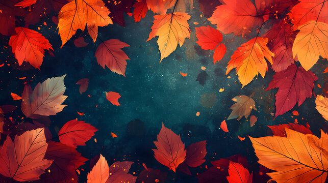 Foliage in the garden. Autumn maple tree leaves. Natural autumn background. Dark background. Autumn foliage. Autumn mood.
