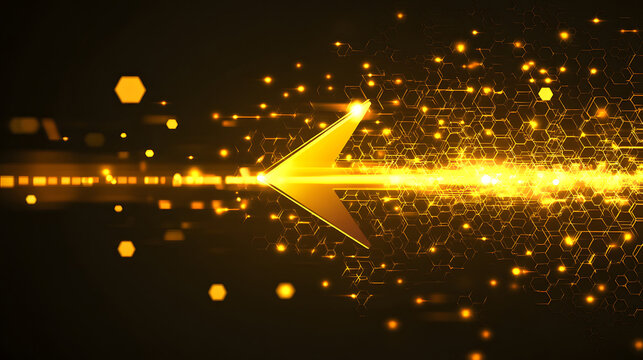 3d render, abstract minimalist geometric background. a glowing yellow arrow, pointing in one direction.
