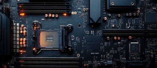 Fototapeta premium Close-up of a Computer Motherboard's Intricate Design: A Technological Marvel