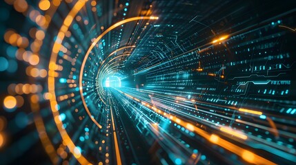 Obraz premium Abstract digital tunnel glowing with vibrant lights