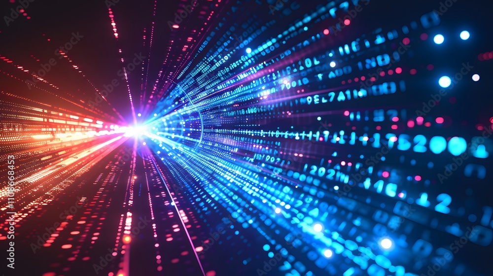 Poster abstract digital data stream tunnel flowing light
