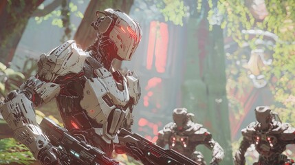 Fototapeta premium Diverse Team Strategizing in AI Video Game: A Vibrant Display of Unity and Collaboration
