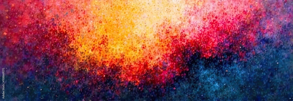 Poster bright colors blend together to create an abstract representation of a cosmic landscape, evoking a s