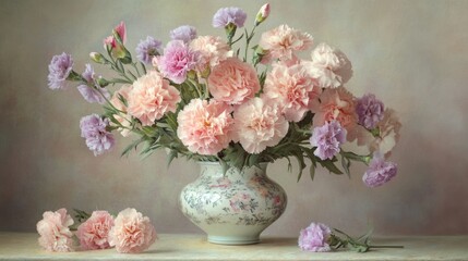 Elegant Carnation Bouquet in Vintage Porcelain Vase Arrangement
