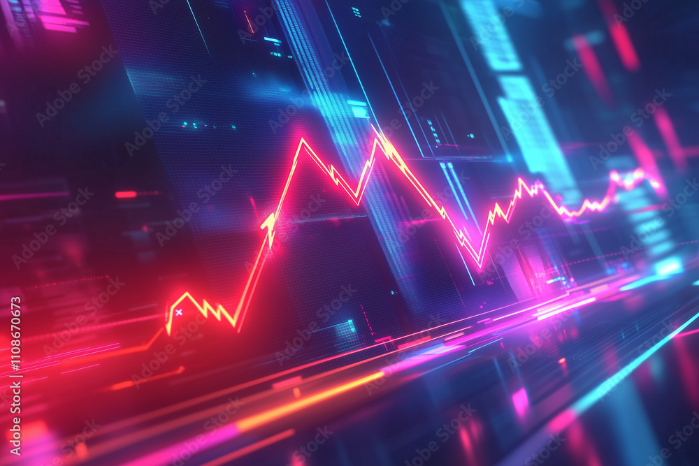 Poster an illustration of a financial chart breaking through a screen with a dynamic 3d effect and arrows p