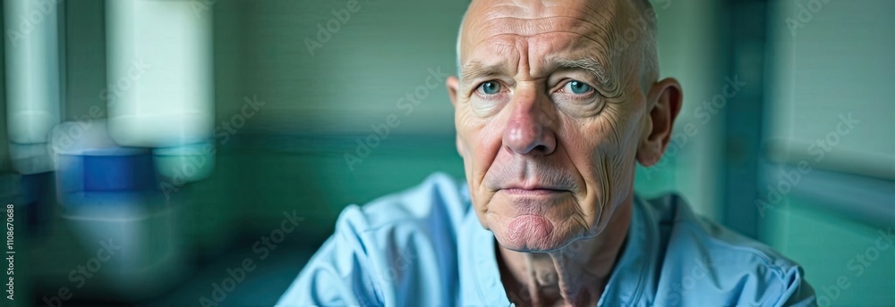 Poster an older man gazes thoughtfully into the distance in a tranquil room, illuminated by soft natural li