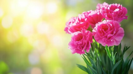 Fototapeta premium Vibrant Pink Carnations Blooming in Soft Natural Light