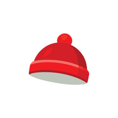 Fototapeta premium Red warm winter hat isolated flat vector illustration on white background.