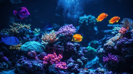 Colorful Tropical Fish Swimming in Vibrant Coral Reef Underwater