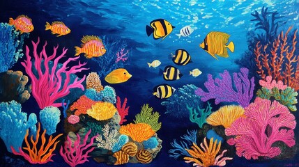 Vibrant Underwater Scene with Colorful Coral and Tropical Fish