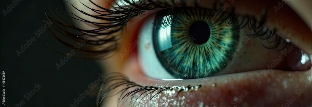 Poster a detailed close-up view of a captivating green eye showcases the complex patterns and vivid colors,
