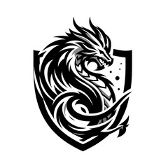 Fototapeta premium Dragon emblem within a shield design.