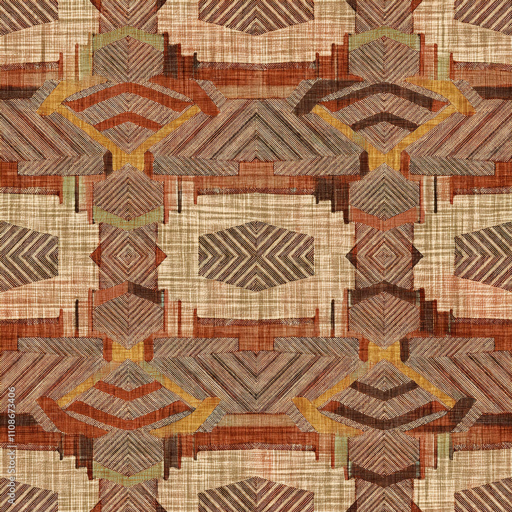 Poster burlap sack textured abstract geometric zigzag shapes seamless pattern realistic sackcloth fabric lo