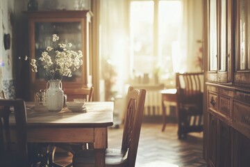 Cozy Dining Room with Wooden Table and Chairs