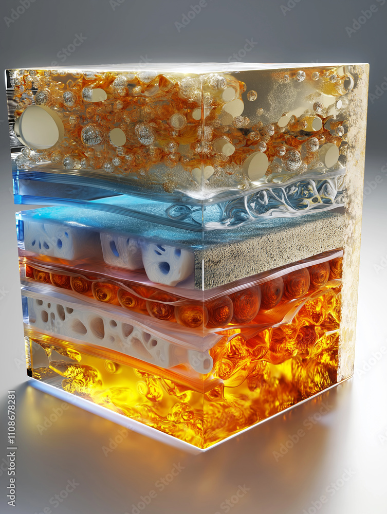 Poster material science polymers properties concept. a detailed image of a cross-section showcasing the str