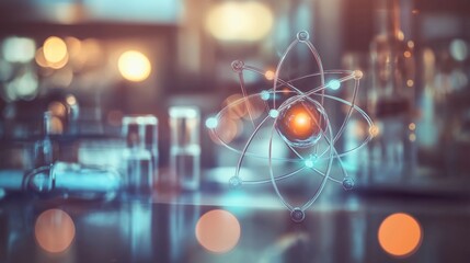 Fototapeta premium Close-up of an atomic splitting diagram with energy levels and particle paths. Science and technology popularization, quantum mechanics, nuclear reactions, particle accelerators,discoveries