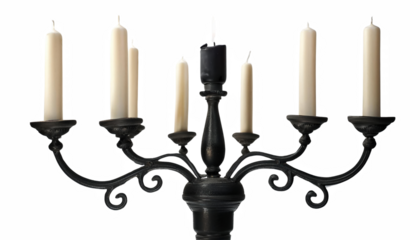 Elegant Black Candelabra with Lit Candles Home Decor Romantic Ambiance