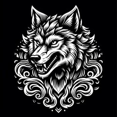 Obraz premium Stylized wolf head illustration in intricate design.