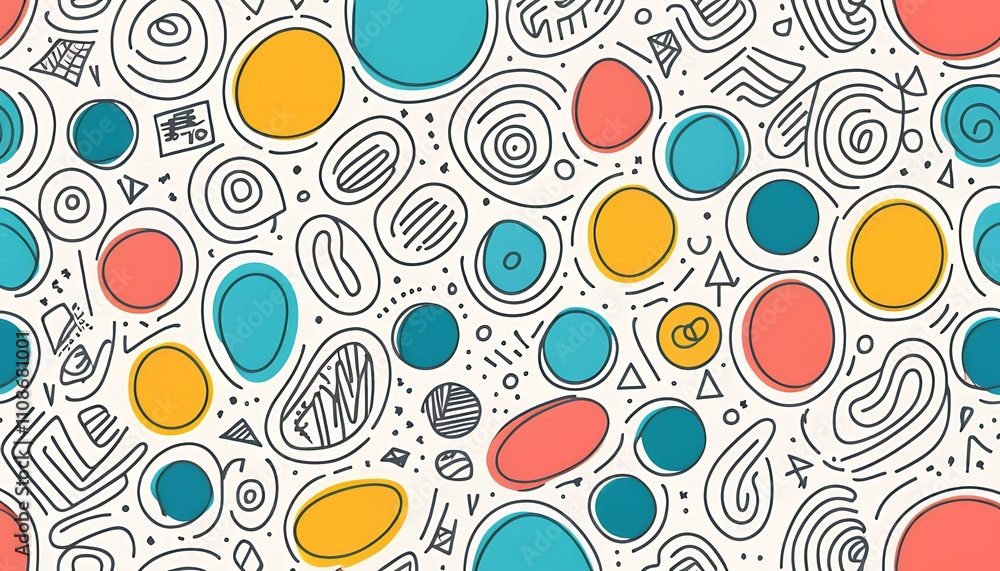 Poster abstract colorful geometric pattern background design with circles, lines, and shapes seamless textu