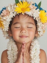 Charming Toddler in Vibrant Cultural Attire with Flower Garland