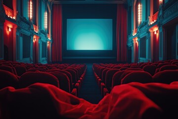 Empty Red Velvet Seats in a Classic Movie Theater Awaiting the Show's Beginning