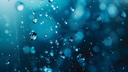 Water Droplets Falling Through Blue Light