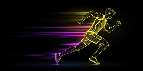 Dynamic runner in motion with colorful speed lines, showcasing athleticism and energy. vibrant colors create sense of movement and excitement