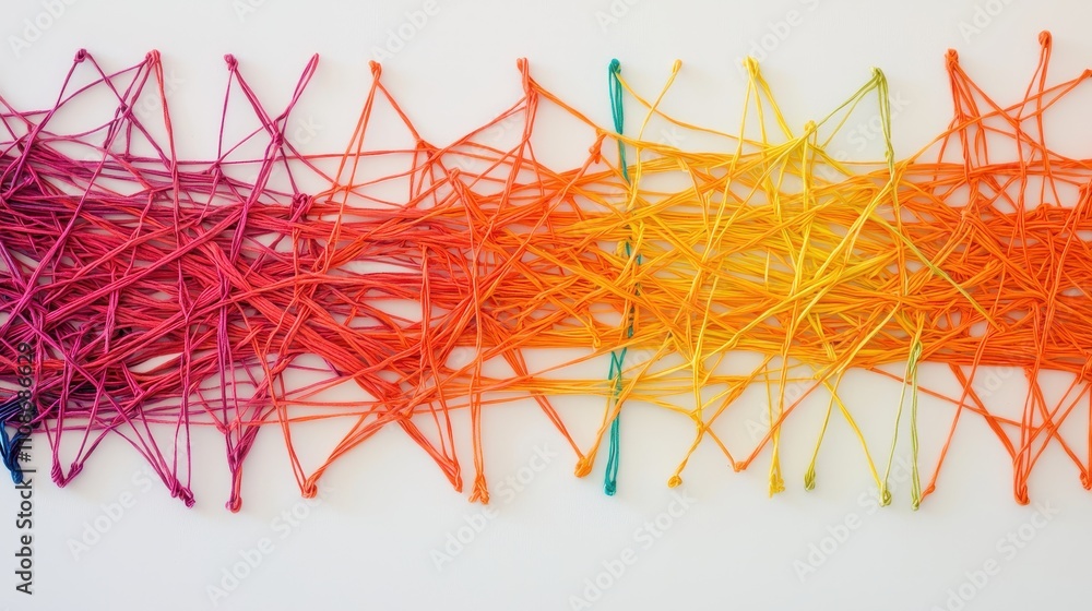Poster a vibrant array of colorful strings interwoven in a dynamic pattern, showcasing an artistic design t