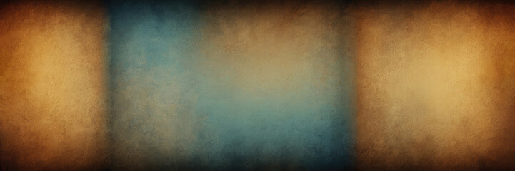 Obraz premium Grainy noisy texture brown Yellow blue dark moody grunge gradient background