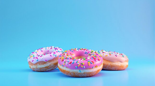 Artistic depiction of donuts with different types of sprinkles and artistic patterns, delectable sweets, treat yourself, gourmet treats, scrumptious snacks, pastry delights