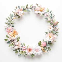 Obraz premium Artistic watercolor floral wreath on a white background, colorful palette, spring flower crown, beautiful art