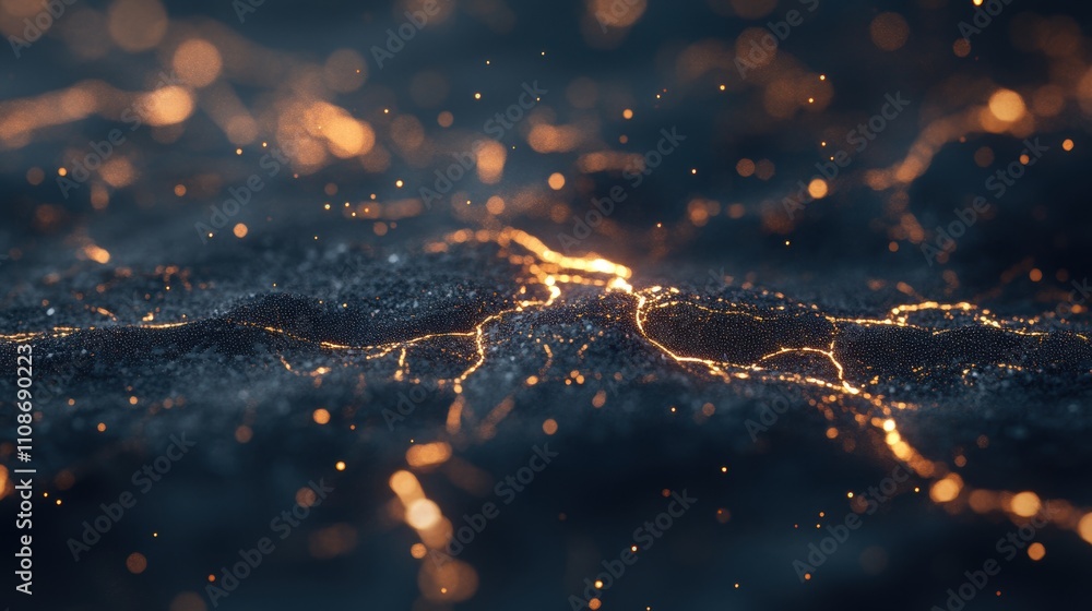 Aufkleber abstract glowing particles forming cracked patterns in a dark textured surface. futuristic design co