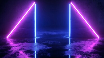 Obraz premium a dark room with neon lights in it