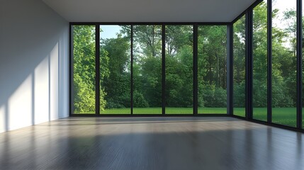 Fototapeta premium Sleek Modern House with Large Panoramic Windows.