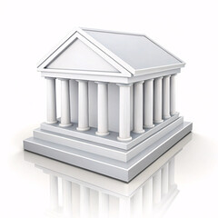 Obraz premium A 3D-rendered, symmetrical bank structure with glossy pillars, raised platform, and a mirrored base showcasing traditional architectural beauty
