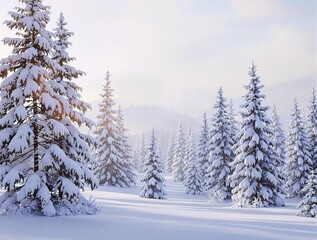 Beautiful winter scenery with snow-covered pines, icy landscape, wintertime, beautiful, pine branches, snowy scene