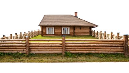 Rustic Log Cabin Home with Wooden Fence Countryside House