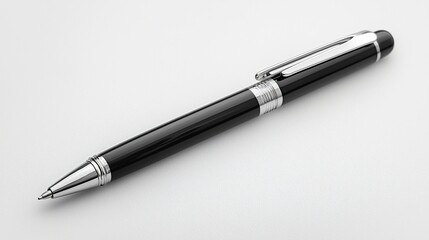 Elegant Black and Silver Pen on White Background Office Supplies Stationery Writing