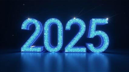 The image is a blue and white font that says "2025" in a shiny, glittery style