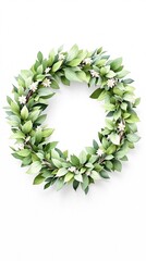 Obraz premium Botanical watercolor laurel wreaths with a variety of lush green leaves, isolated, decoration, artistic
