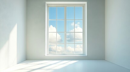 Fototapeta premium Discover a pristine window frame with clear window glass, perfect for enhancing light and aesthetics. Ideal for various design applications, this window frame emphasizes style and clarity.
