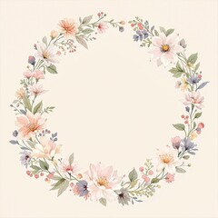 Fototapeta premium Charming hand-painted floral wreath in soft pastel hues, hues, wreath
