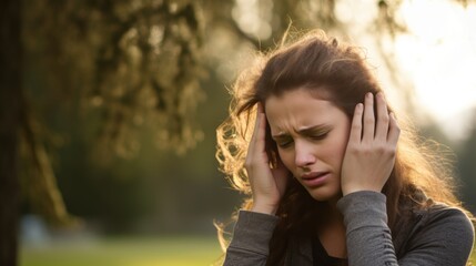 Naklejka premium Headaches can be caused by a number of factors while outdoors, including weather changes, heat, and allergies