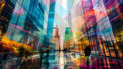 Abstract Cityscape Reflecting Vibrant Colors and Modern Architecture