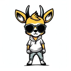 Fototapeta premium Stylish cartoon deer character wearing sunglasses and a casual outfit, exuding confidence and cool vibes.