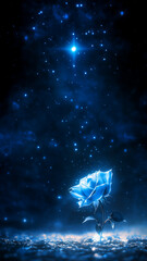 Glowing Blue Rose Under Starry Night Sky